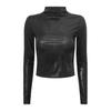 Womens Metallic Long Sleeve T-Shirt Fashion Shiny Top Slim Fit Mock Neck Tops Cocktail Dancing Party Club Music Festival Costume