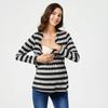 2022 New European and American Long-Sleeve Striped V-Neck Nursing Maternity Top