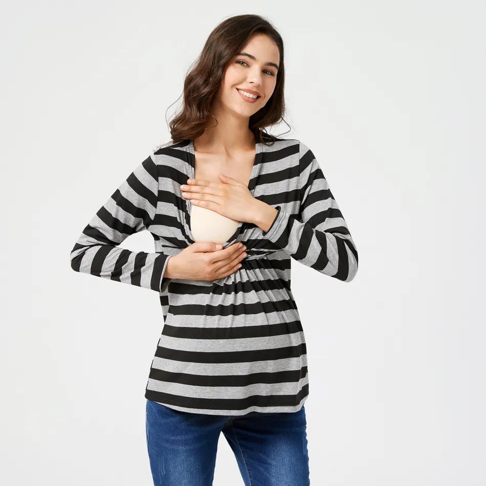 2022 New European and American Long-Sleeve Striped V-Neck Nursing Maternity Top