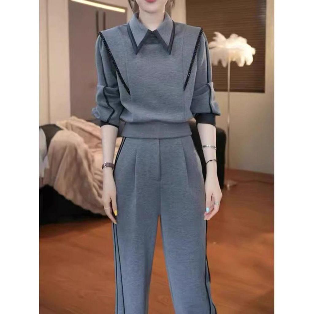 Korean Style Women's Casual Sweatshirt and Long Pants Two-Piece Set - 2025 Autumn/Winter Fashion