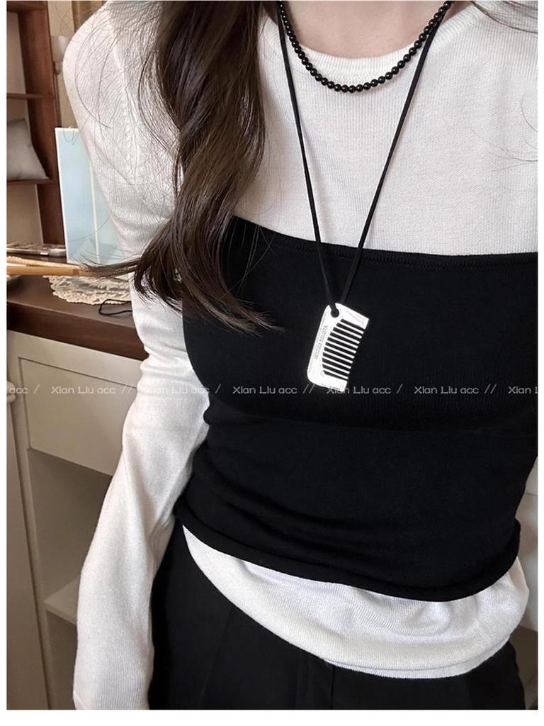 2025 Sense Layered Black Agate & Pearl Necklace - Light Luxury Women's Clavicle Chain Accessory