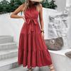 Summer personality elegant neck solid color dress medium and long