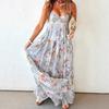 European And American Summer New Printing Sleeveless Backless Temperament Elegant Suspender Dress Women'S Clothing
