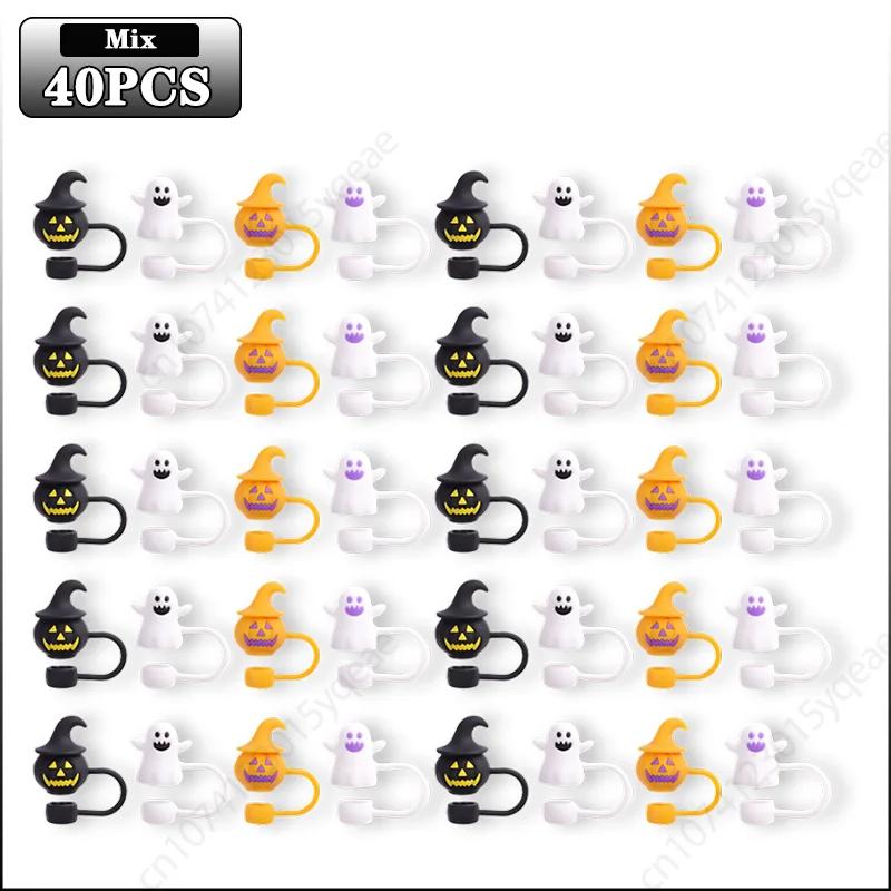 4-40 ks Halloweenských víček na brčka pro kelímky 8-10 mm Dýně Duch Prachové zátky Kryty na brčka na hrnky pro sváteční dekoraci nápojového skla