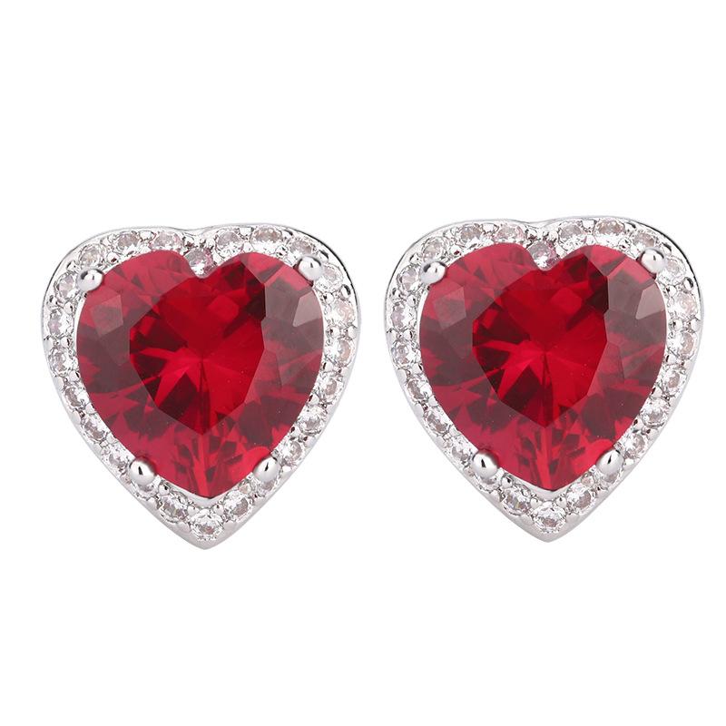 Jewelry Simulation Red Corundum Heart-Shaped Temperament Light Luxury Set 15 * 15-12 * 12-9 * 9