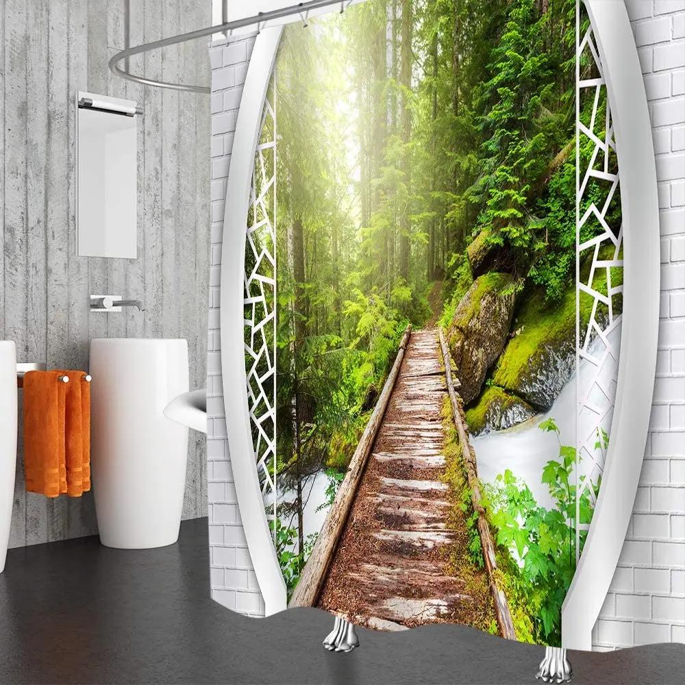 Garden Decor Shower Curtain Flower Sea Tulip Hyacinth Colorful Floral Nature Scenery Fabric Bathroom Curtain Polyester with Hook