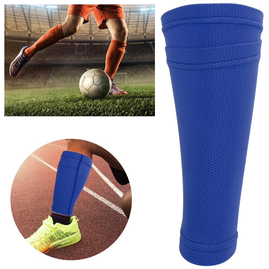 1 Pair Soccer Shin Guard Socks Double Layer Shin Pad Sleeves for Football Training Blue