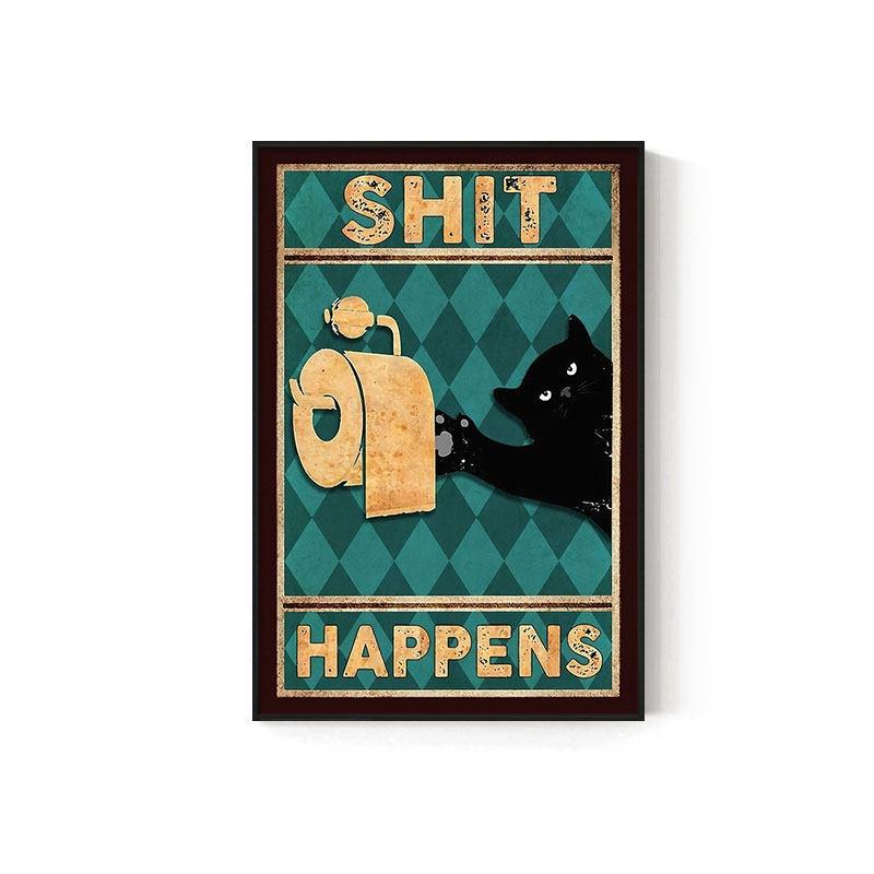 Retro Kitten Cartoon Canvas Painting Bathroom Toilet Poster Toilet Children's Room Decoration Painting for Modern Living Room Asian Style Home Decor