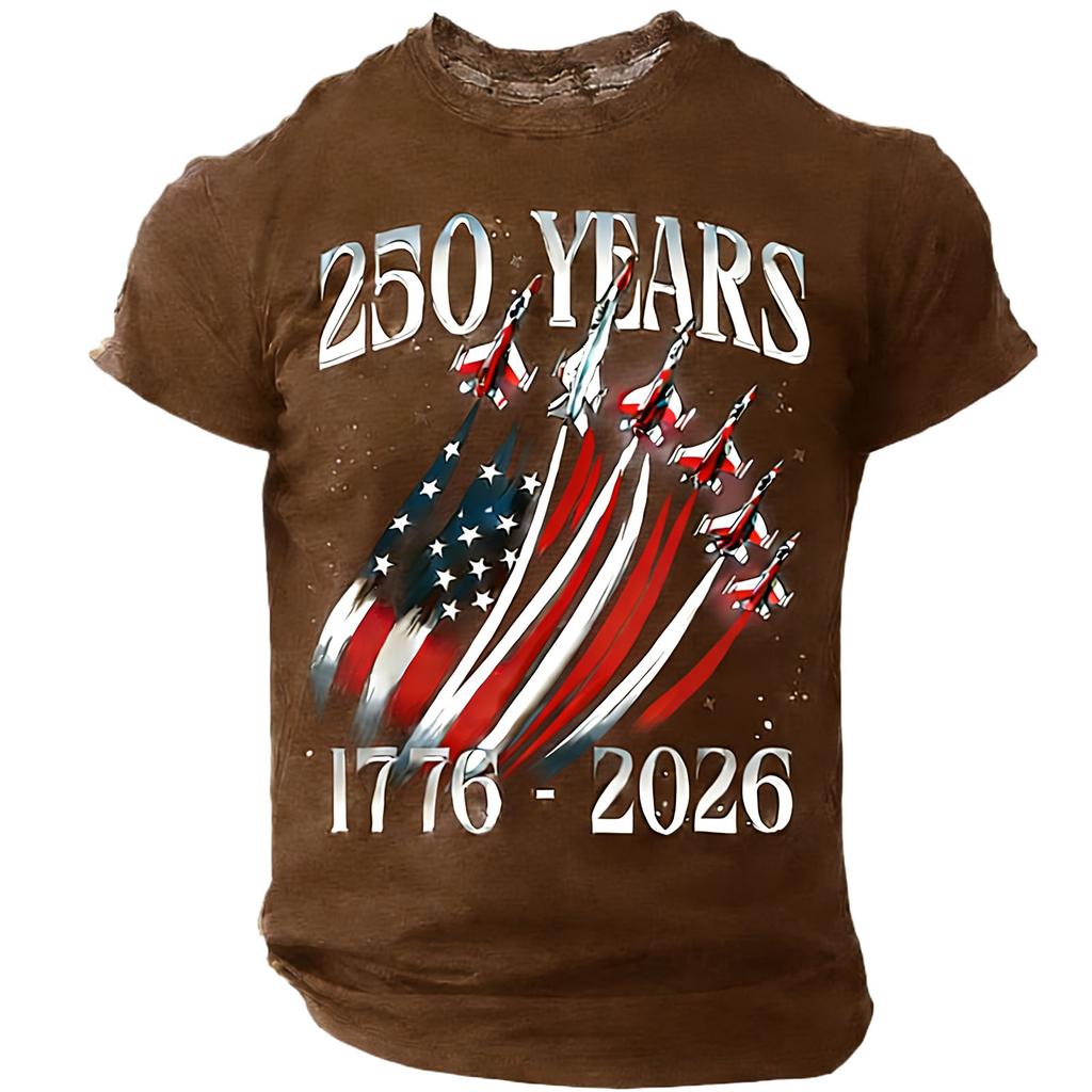 Men's Casual Short Sleeve Crew Neck T-Shirt Independence Day Graphic Print 250 Years Commemorative 1776 To 2026 Cotton Blend Top