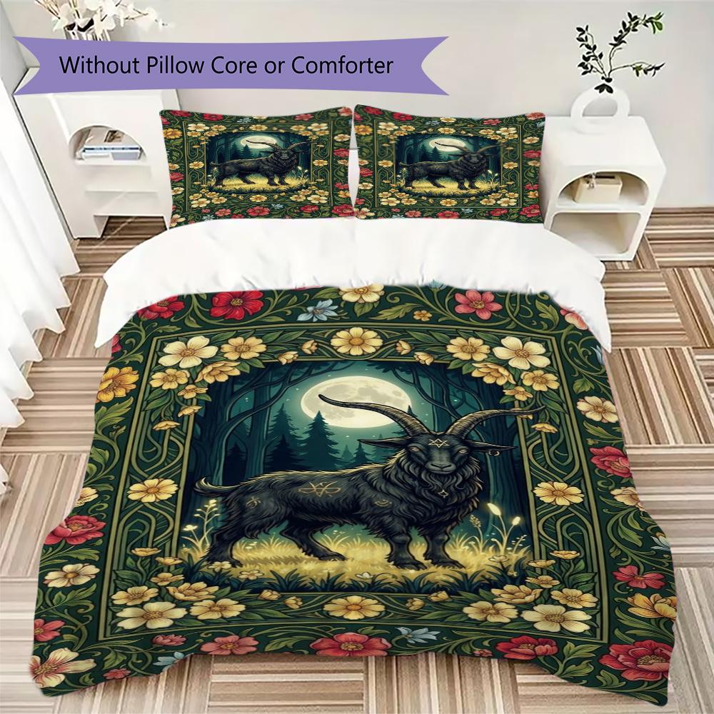 Goat Demon Pattern Bedding Uilt Set Uilt Cover Pillowcase Home Decoration Birthday Gift (1 * Duvet Cover + 2 * Pillowcase  Without Core)142