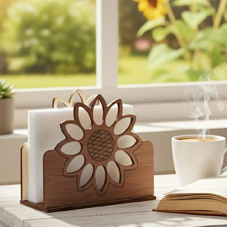 Practical Wooden Sunflower Napkin Storage Stand Elegant Paper Towel Storage Dispenser Table Centerpieces