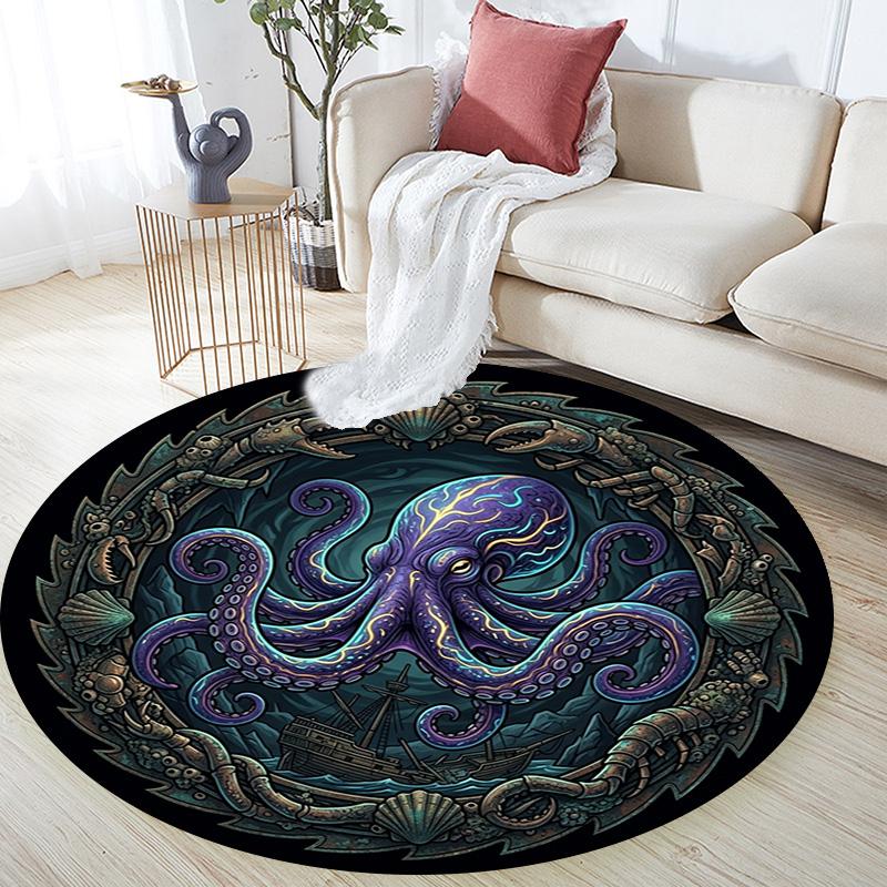 Oceanic Kraken Legend Round Area Rug Under Office Chairs Bedroom Living Room Home Decor