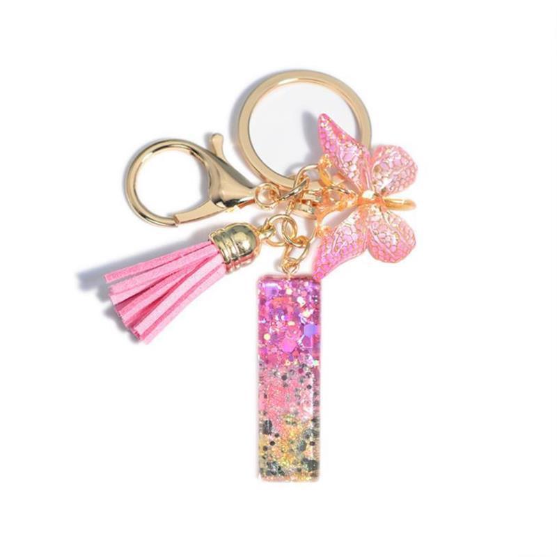 Fashion 26 English A-Z Initial Letter Resin Keychain Cute Butterfly Tassel Keyring Backpack Charm Pendent Accessories Gift