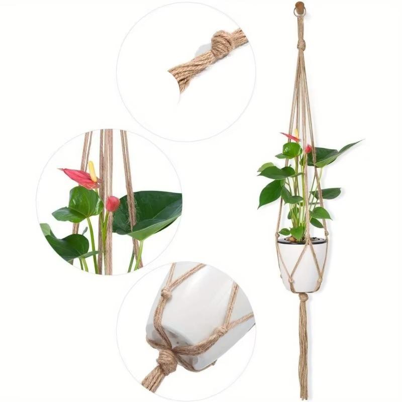 10/20 stk Naturlig Jute Plantekurvliners 90cm Vintage Snor Plante Hængende Kurv Håndlavet Stribet Blomsterpotte Stand Indendørs/Udendørs