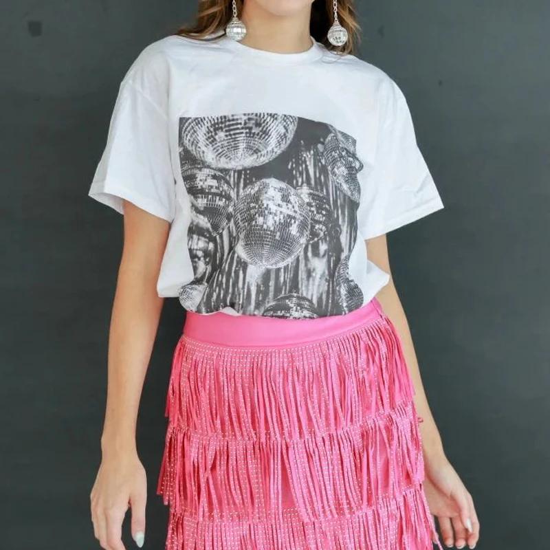 Vintage Aesthetic Disco Ball TShirts Women Trendy Fashion Music Concert T Shirt Bachelorette Party Tee Loose Y2k Grunge Tops