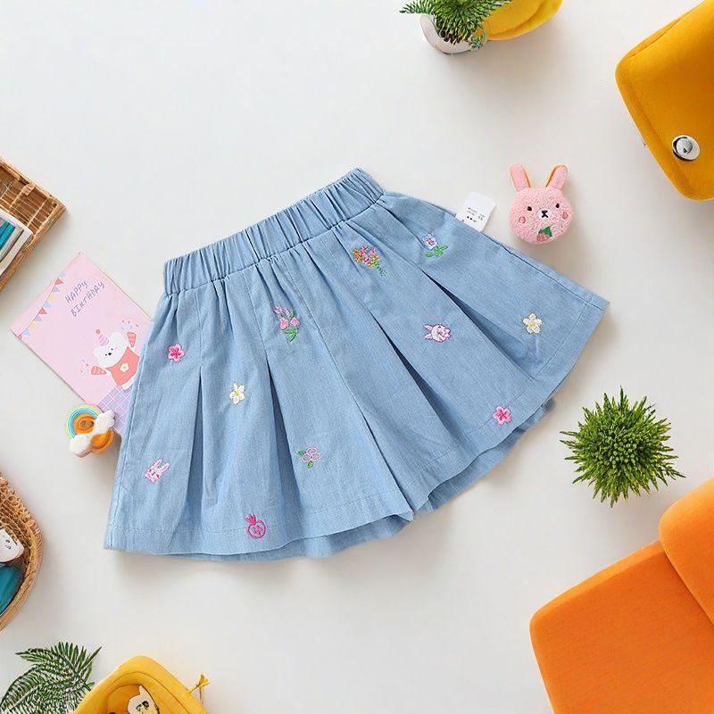 

Девочки Брюки Юбка Летний Наряд Вышитый Летний Новый Стиль Детские Джинсовые Шорты Джинсовая Юбка Детский Тонкий Дизайн 100 джинсовый синий