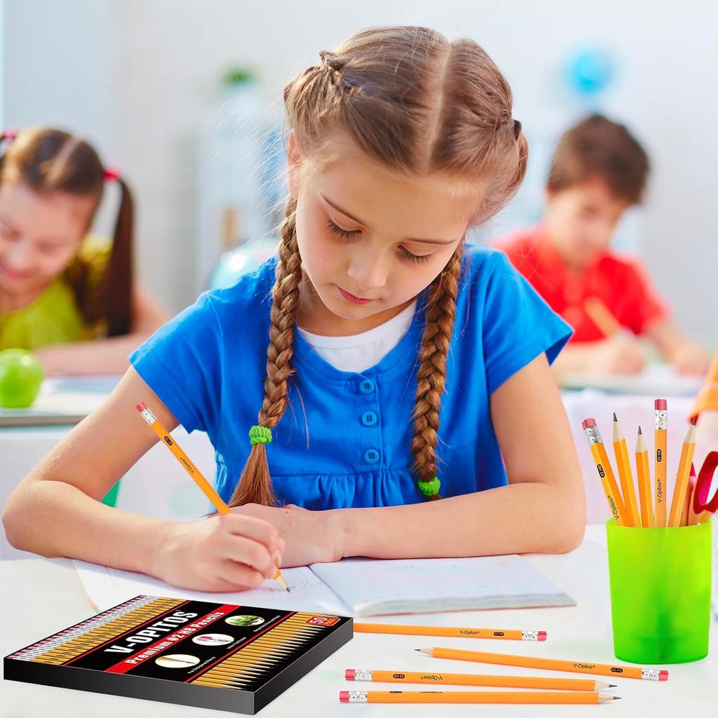 V-Opitos Wood-Cased #2 HB Pencils, 50 Pack Bulk Pre-Sharpened Yellow Pencils with Top Erasers, School Classroom Teacher Supplies, Writing, Drawing