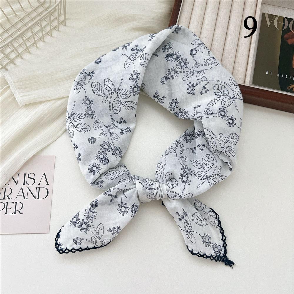 INS Baumwoll-Leinen Quadratisches Tuch Kirschblüten-Blumenmuster Halstuch Damen Foulard Kopftuch Damen Hijab Bandanas 68cm Quadratisches Tuch
