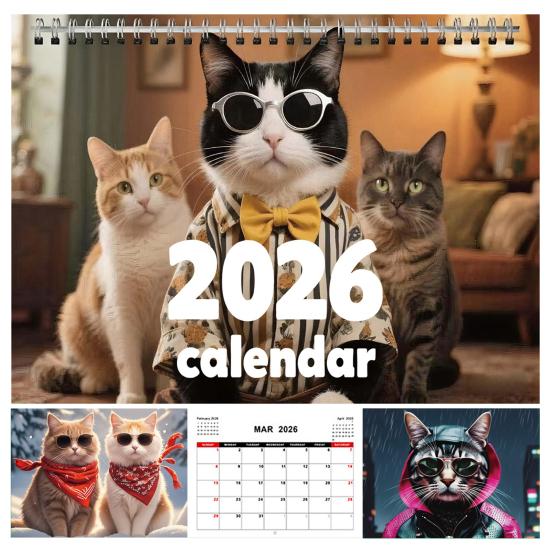 2026 Katzen-Wandkalender JAN 2026 - DEZ 2026 Lustiger Katzenkalender 12 Monatsplaner mit Aufhängeloch für Katzen- und Kätzchenliebhaber