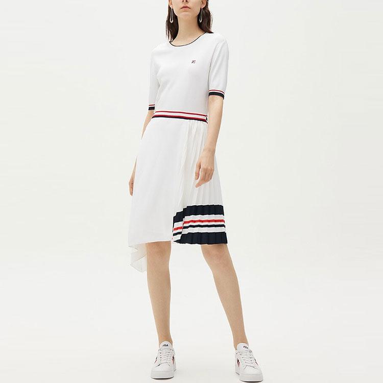 Fila Casual Breathable Round Neck Fashion Sports Short Sleeve Dress Women Dresses Standard-White F11W131314F-WT