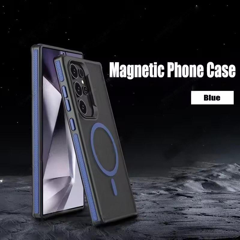 

Магнитный чехол для телефона Samsung Galaxy S25 S23 S22 S24 Ultra Plus Magsafe Wireless Charger Матовый полупрозрачный противоударный чехол Samsung S24 Ultra синий