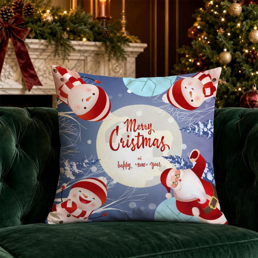 Christmas Cute Cartoon Pillow Covers Pattern Cushion Cover Suitable for Sofa Bedroom Car Pillow Cover