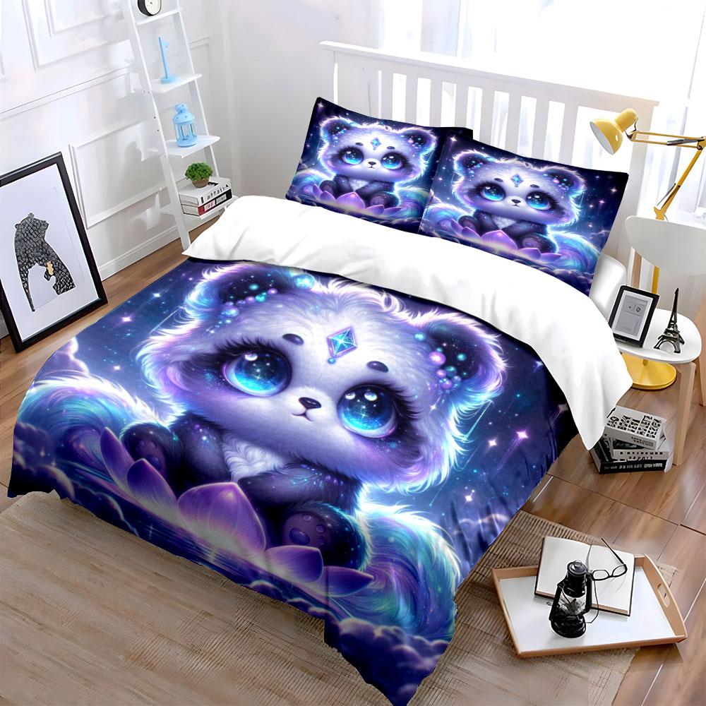 Dreamy Lotus And Starry Panda Duvet Cover Set With 3D Printing Design Soft Polyester Bedding Set All-Season Comfort For Gifts