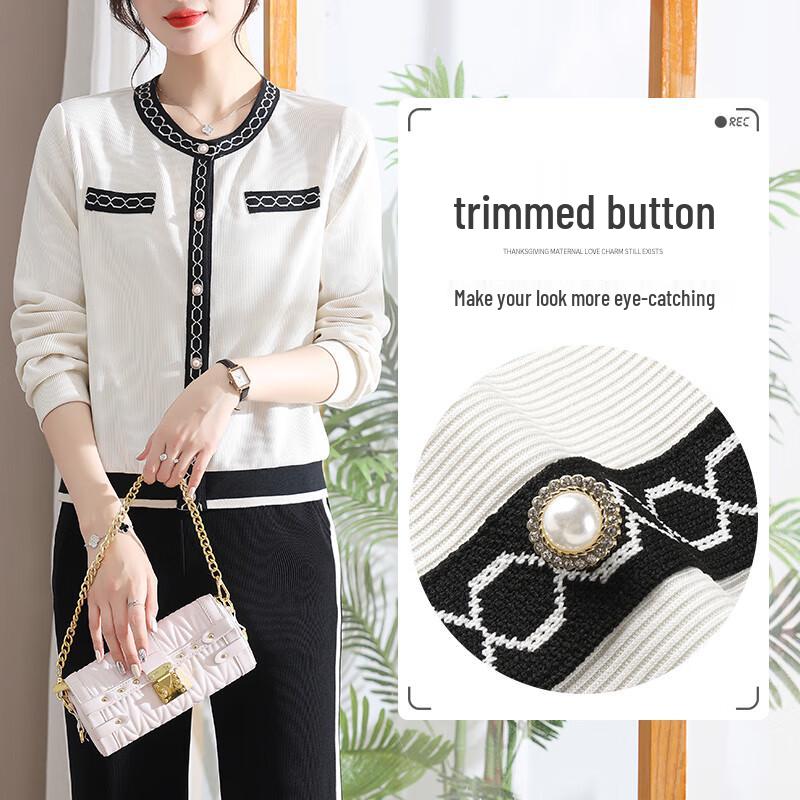 XUEXI Szykowny Casualowy Dwuczęściowy Kardiganowy Strój Sportowy Mamy