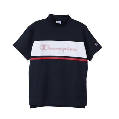Short Odor Quick UV Script Short Sleeve Mock Neck Navy T-shirt, Sleeve, Antibacterial, Resistant, Drying, Stretch, Protection, Logo, Shirt,