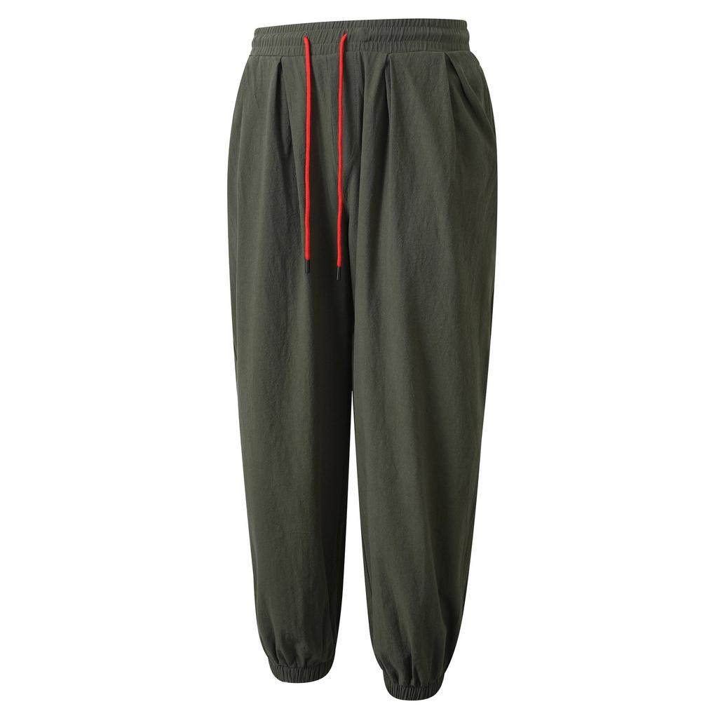 Men's Cotton and Linen Trousers Summer Pants Beach Pants Drawstring Elastic Waist Straight Pants Comfortable Breathable Casual Pants