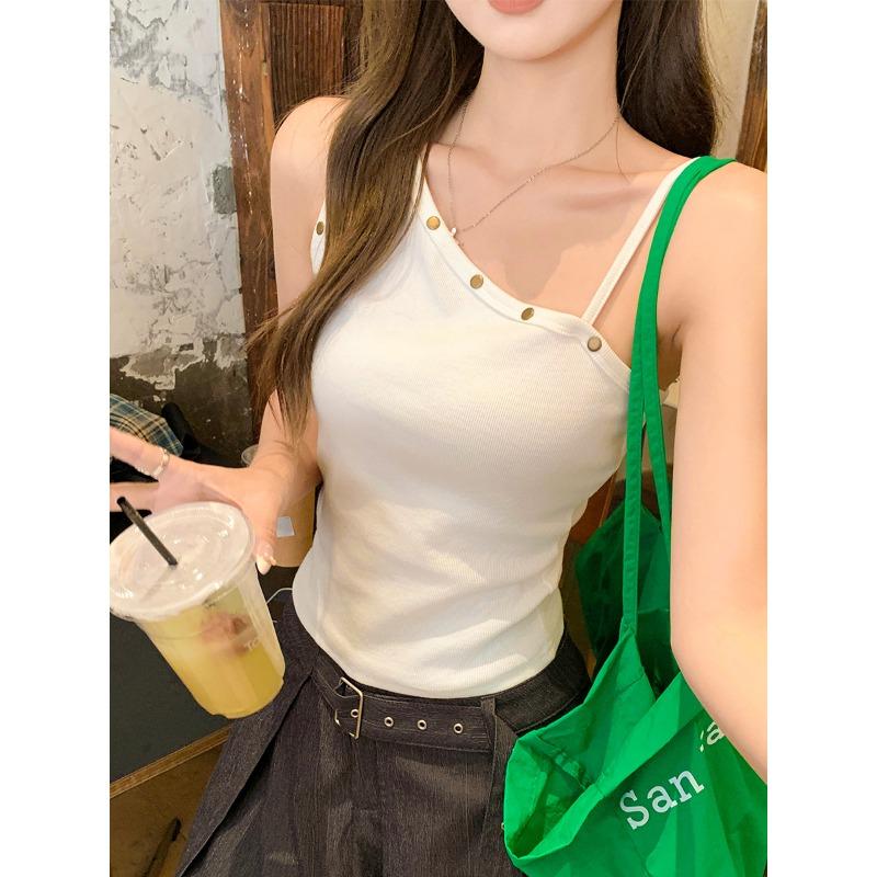 Good-looking Diagonal Neck Off-the-shoulder Irregular Sling Vest Women's Summer New Willow Nails Niche Design Top