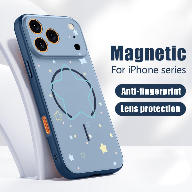 Lucky Stars Planet Pattern Case For iPhone 17 Pro Max Magnetic For Magsafe Hybrid Slim Matte Cover For iPhone 16 15 14 13 Pro Max