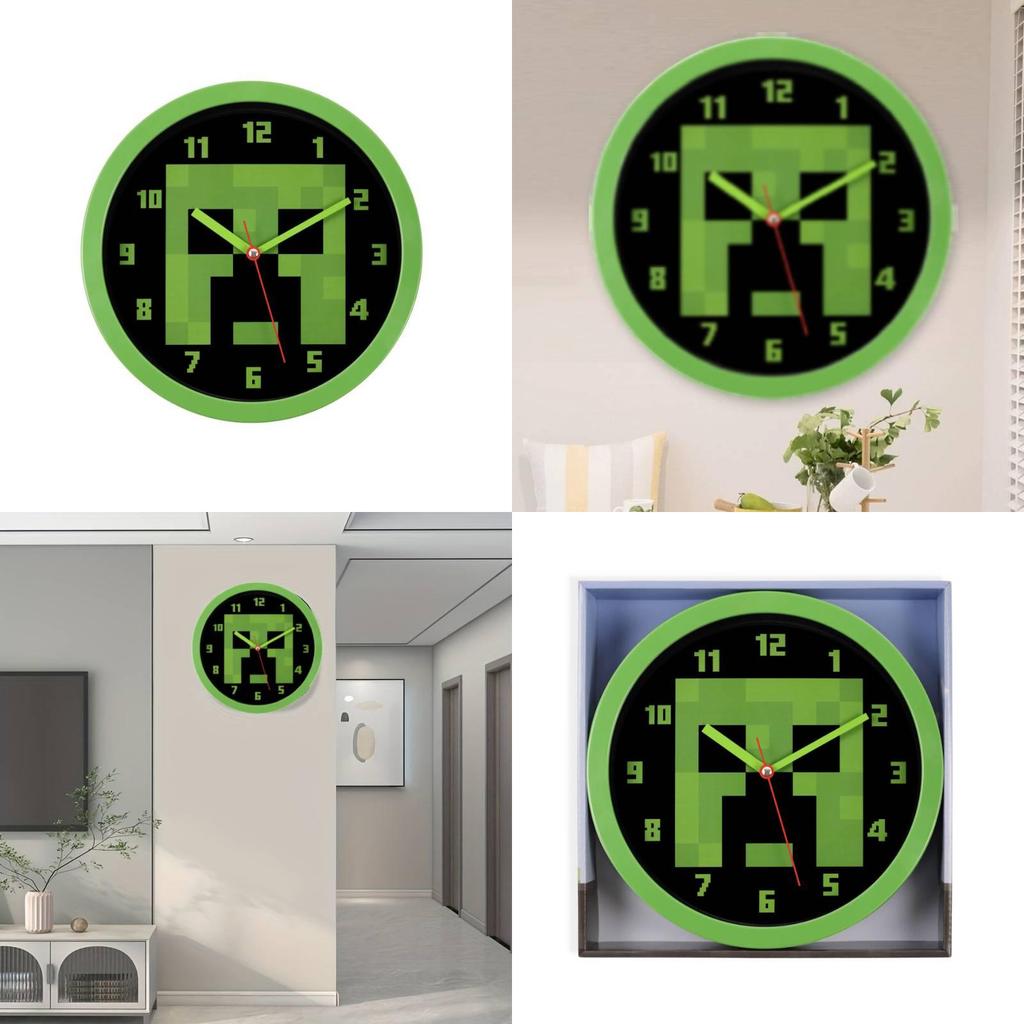 Minecraft Green Pixel Pattern Wall Silent Clock For Living Room And Bedroom Decor
