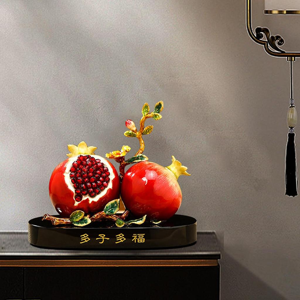 Aris & Juno Alloy Enamel Pomegranate Sculpture, Modern Chinese Style Many Blessings Figurine, Home Office Desk Entryway Prosperity Decor