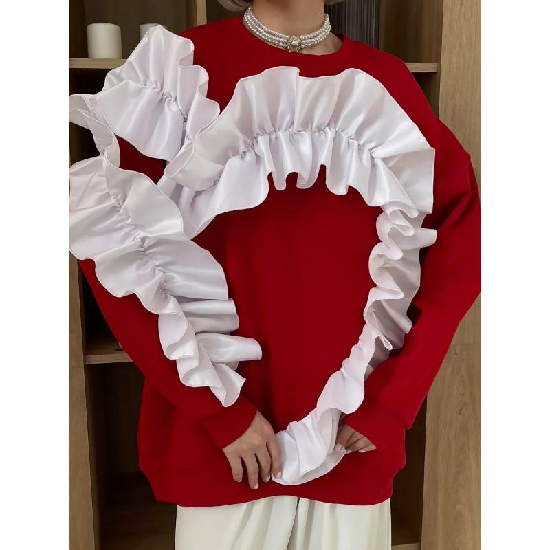 Женская осенне-зимняя повседневная свободная толстовка Love Lace Clash Color с круглым — фото 12