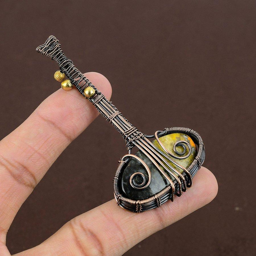 Bumblebee Jasper Handmade Copper Wire Wrap Jewelry Pendant 3.15" g5e29