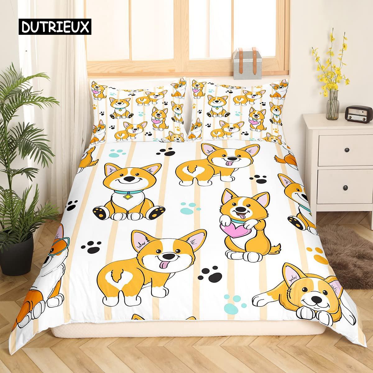 

Kids Adorable Dog Sleep Bedding Collection Bedclothes Cartoon Dogs Comforter Cover for Boys Girls Children Pet Puppy Animal Sturdy Polyester Quilt EU single(135x200cm)