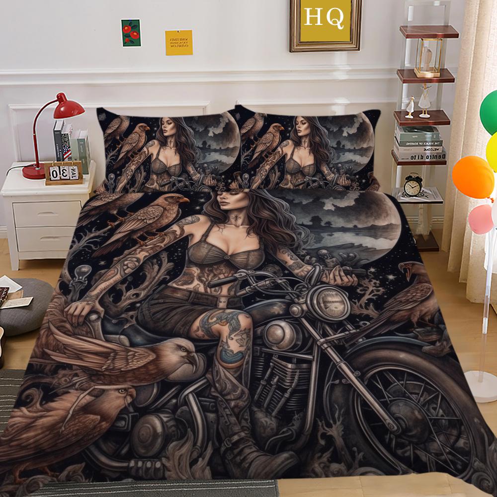 Bettwäsche-Set mit 3D-Schönheits-Schädel-Druck, volle Größe, Polyester-Bettbezug-Set, hochwertiges Schlafzimmer-Dekor