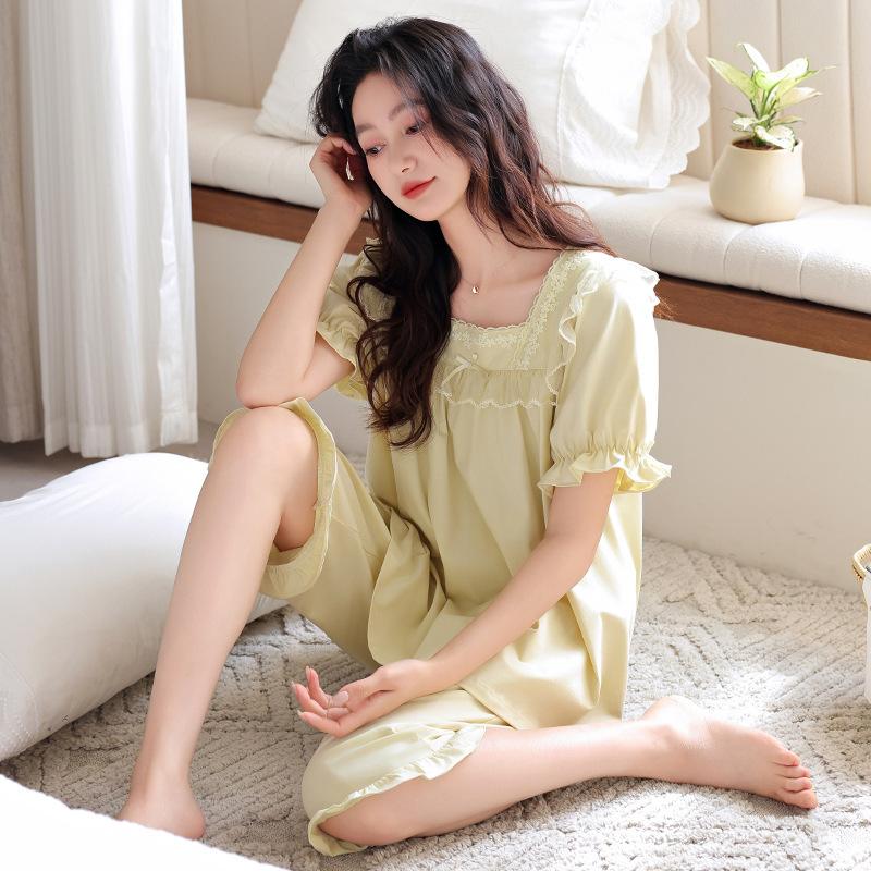 New pajamas women s summer modal short-sleeved cropped pants thin summer princess style loungewear set m recommended 40-50kg