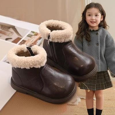 Mädchen Samt Martin Stiefel 2025 Winter neue Kinder Kurzstiefel Mädchen Britischer Stil Mode Lederstiefel Thermische Baumwollstiefel