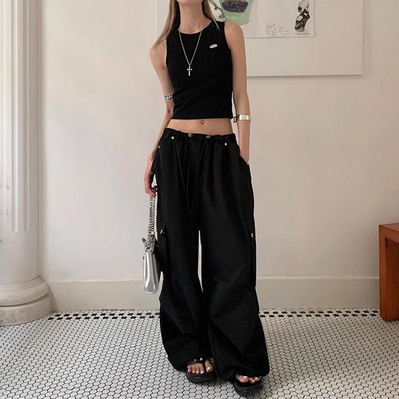 

2025 American Design: Women s High-Waisted Wide-Leg Drawstring Trousers L чёрный