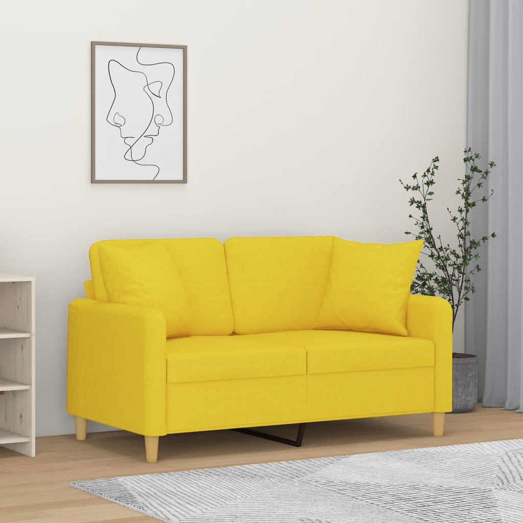 Vidaxl 2-Sitzer Sofa mit Kissen, Hellgelb, 120 cm, Stoff
