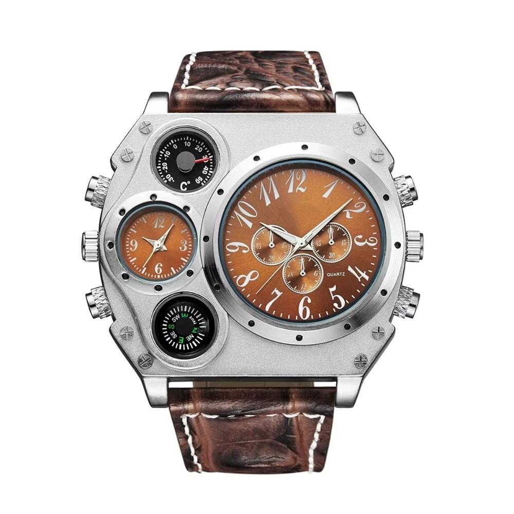 Large Dial Big Face Watches Leather Strap Men s Watch Top Brand Quartz Watch  Luxury Style кофейный