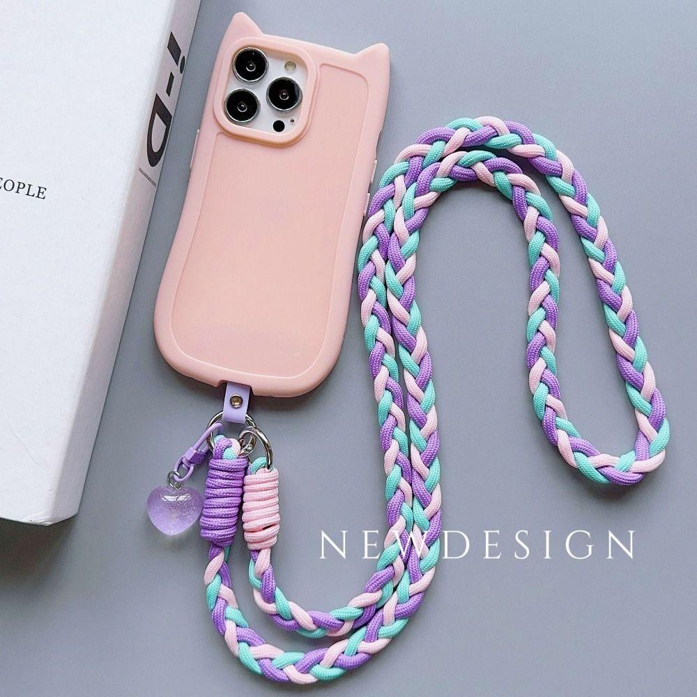 Universal Nylon Braided Phone Lanyard Detachable Colorful Shoulder Strap Anti-lost Neck Hanging Cord Phone Charm Accessories