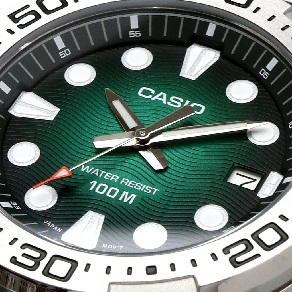 Casio Standard Analog Quartz Men's Watch MTD-140D-3AV, Green Dial, Metal Band