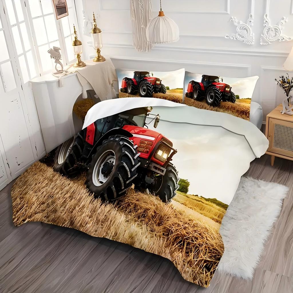 Farm Tractor Pattern 3D Printed Quilt Cover Set For Boys Men Rustic Style Bedding Cover Pillowcase Soft Comfortable Duvet Cover
