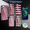 Burgundy White Stripe Pattern Phone Case For iPhone17,16,15,14,13,12,11 Plus,Pro Magnetic For Magsafe Wireless Charging