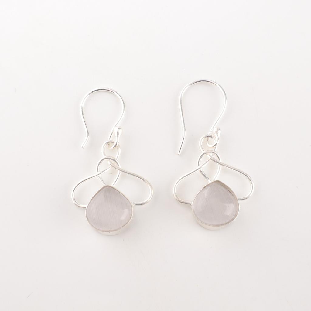 Selenite Gemstone 925 Stamped Silver Jewelry Handmade Earrings 1.50" For Gift EE-2-45