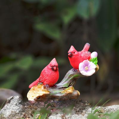 Yousheng Red Bird Figurine Resin Miniature Red Bird Ornament Decorative Red Birds Perched On Branch Statue for Desktop Moss Micro-Landscape Garden