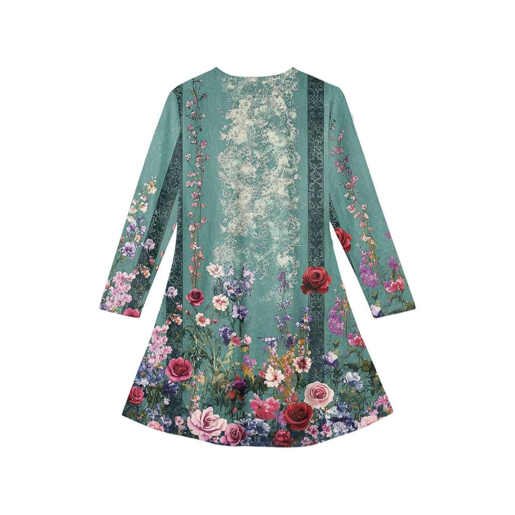 Girls' Long Sleeve Dress - Color Pocket Dress